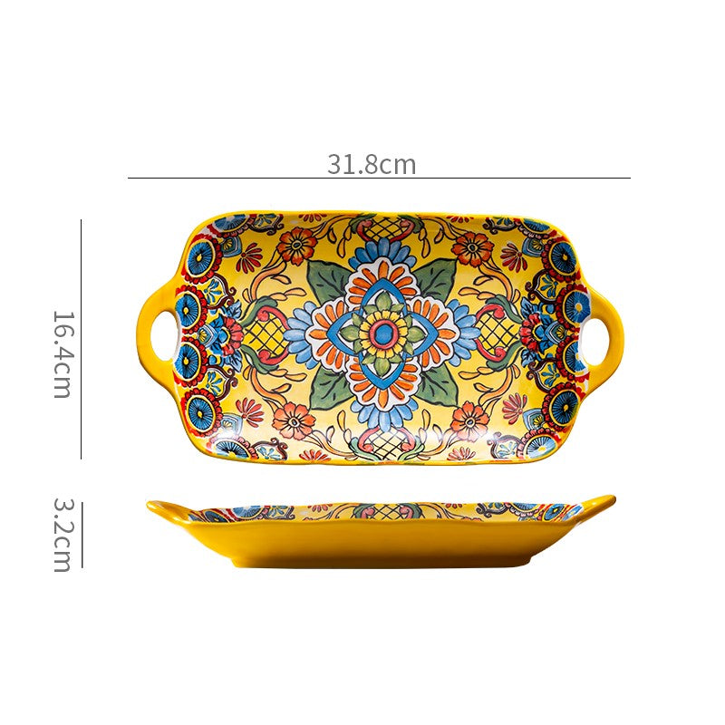 Bohemian Double Ear Ceramic Household Steamed Fish Plate