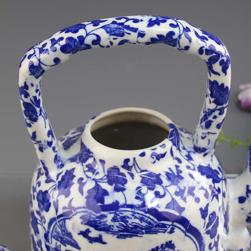 Elegant Blue and White Teapot Home Decoration