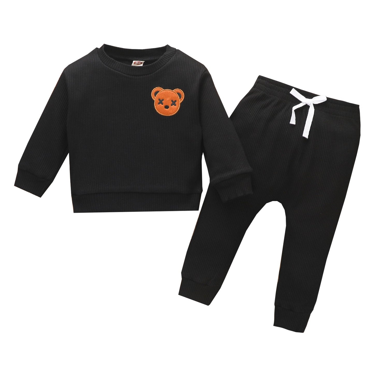 Children's Bear Embroidered Long-sleeved Top Solid Color Trousers Two-piece Set