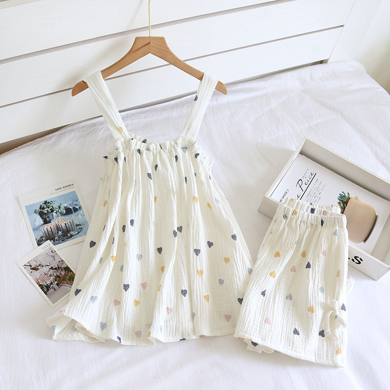 Cotton Crepe Suspender Shorts Vest Set