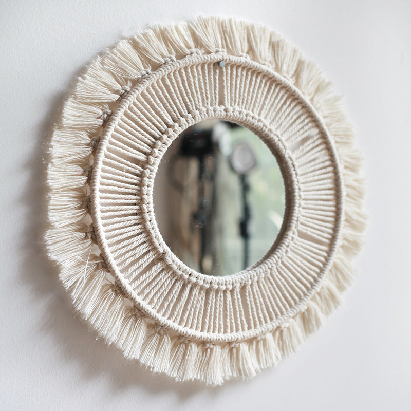 Rope Woven Tapestry Bedroom Wall Hanging Mirror