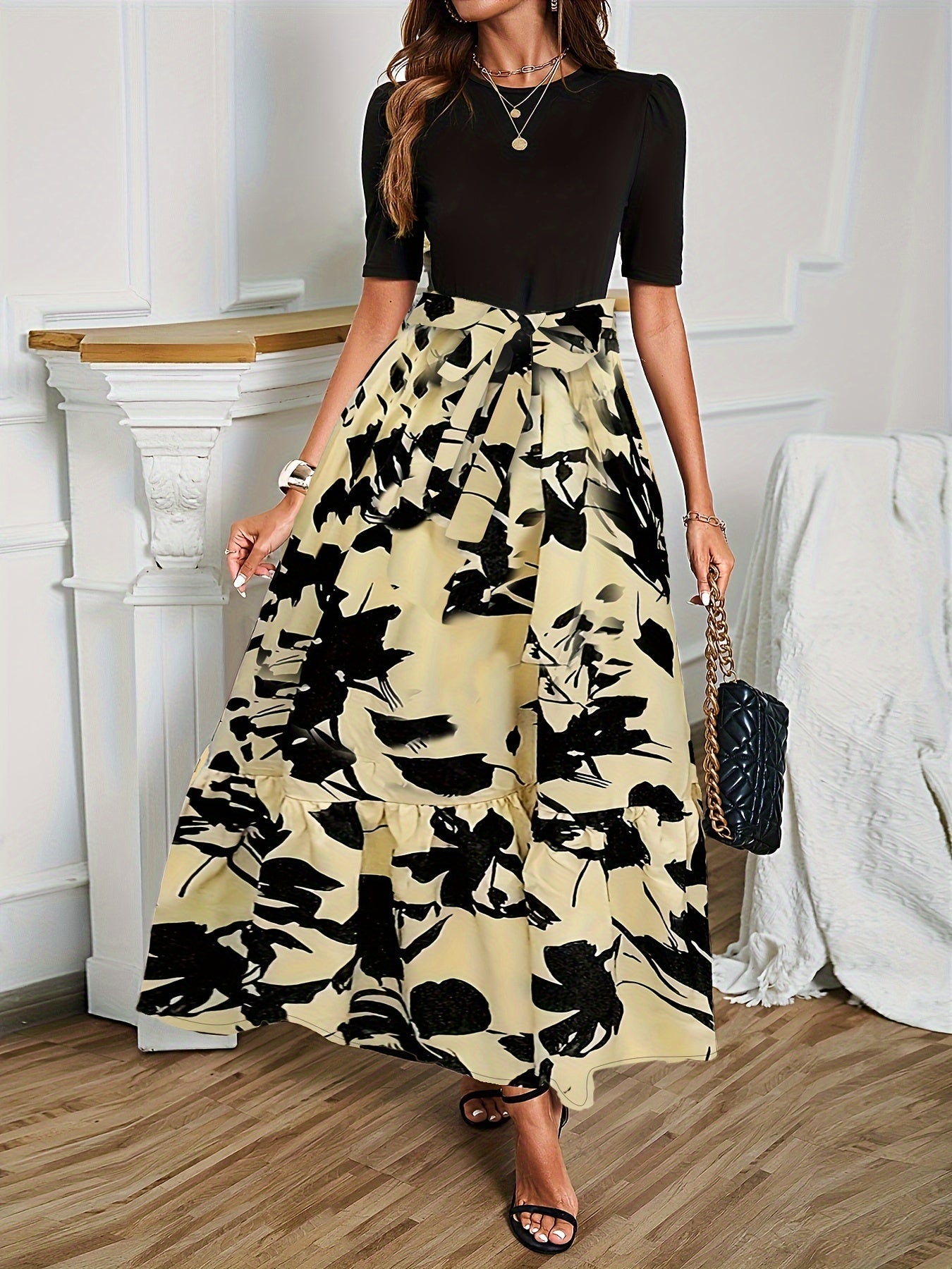 Elegant Floral Short Sleeve Dress