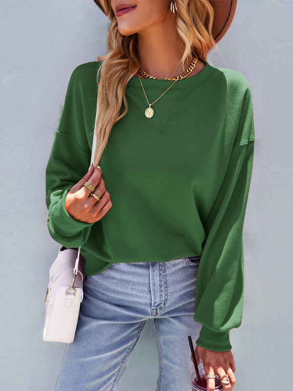 Women's Solid Color Loose Fit Crewneck Sweatshirt