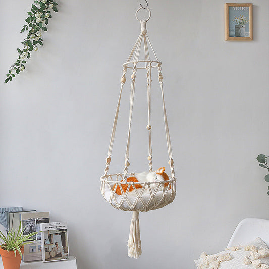 Macrame Cat Hammock, Handwoven Hanging Cat Bed, Boho Cat Swing