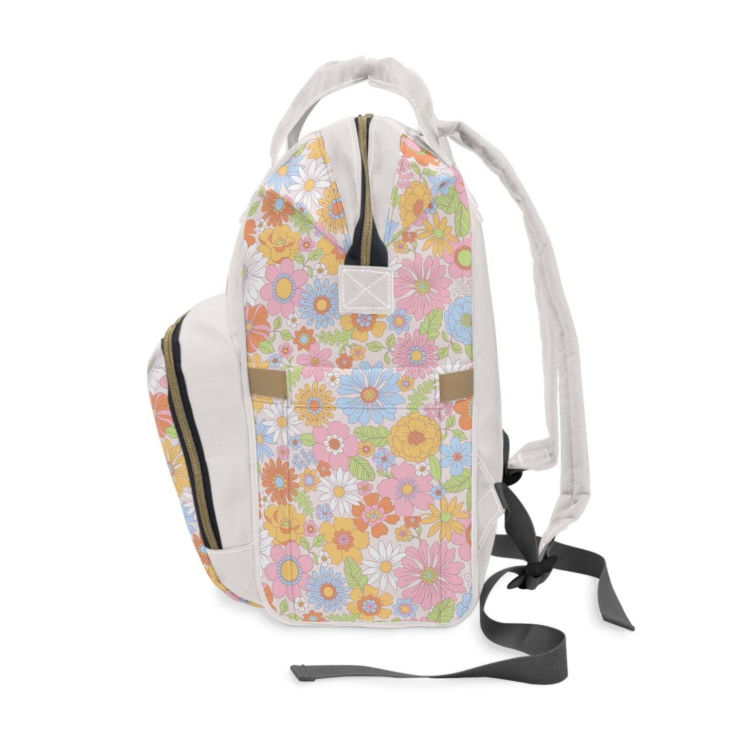 Personalized Retro Flowers Pattern Multifunctional Diaper Backpack, Newborn Gift, Baby Shower Gift, Retro Themed Baby Shower