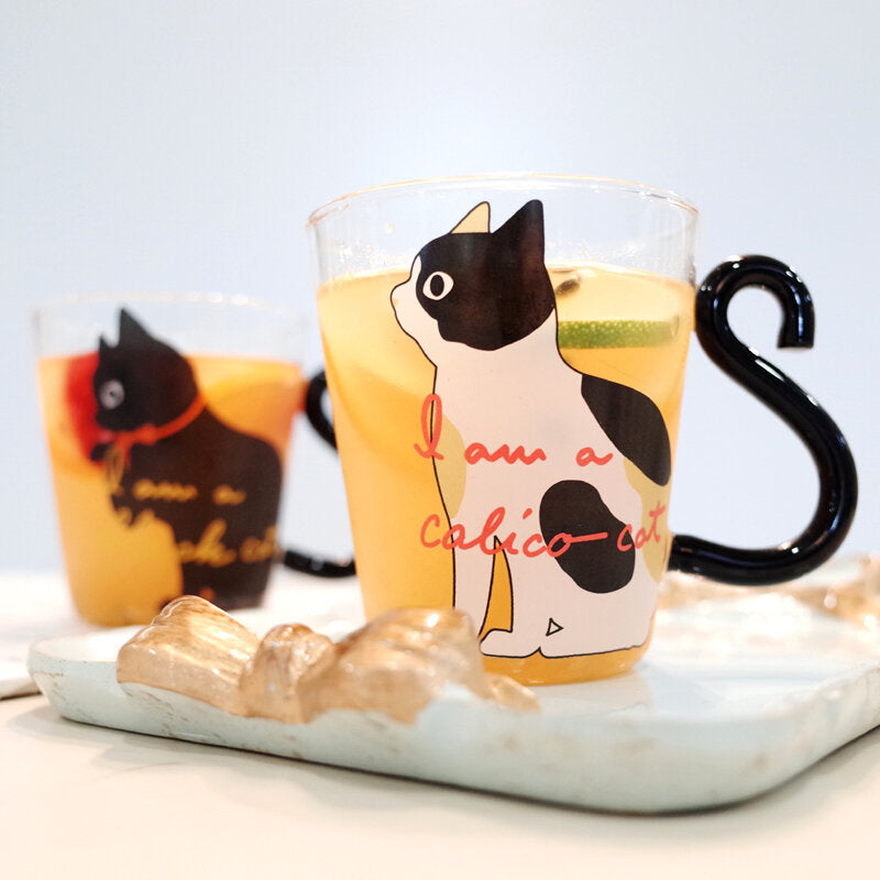 Kitchen Home Cute Cat Glass Juice Coffee Cup Milk Tea Cat Tail Handle Cat Valentine's Day Lover Gifts