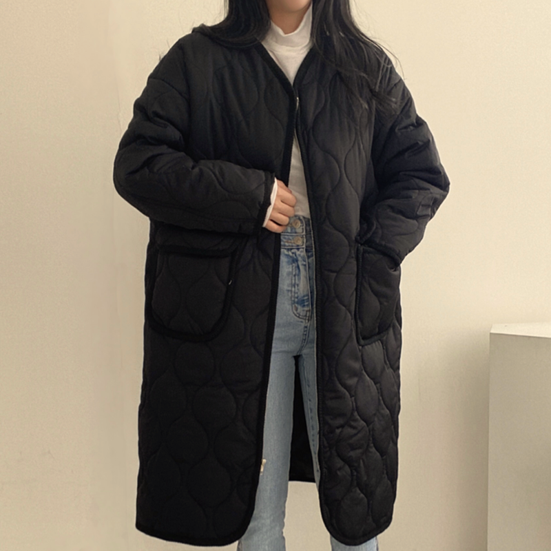 Large Pocket Medium Long Cotton Coat Quilted Jacket