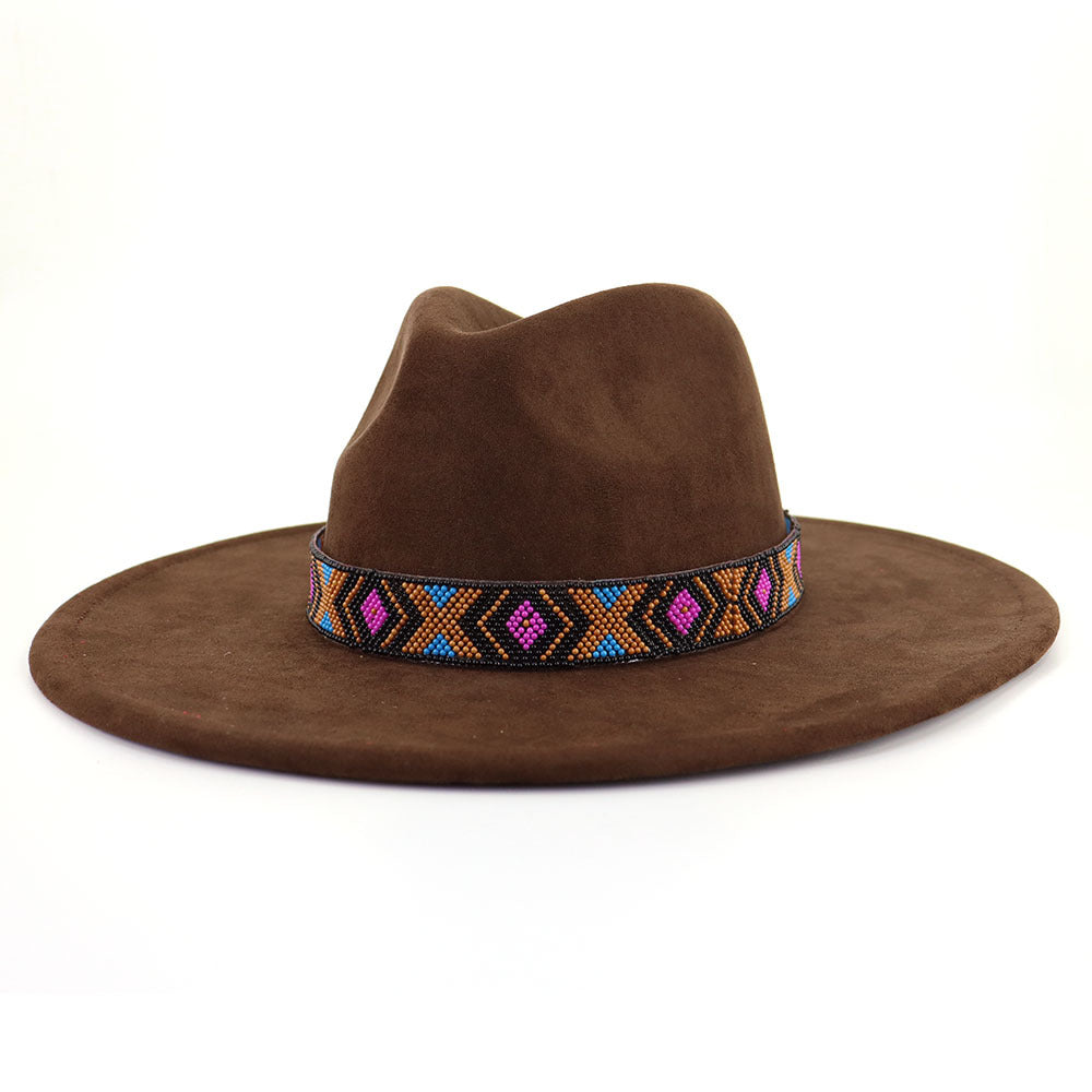 Women's Suede Bohemian Large Brim Flat Top Hat