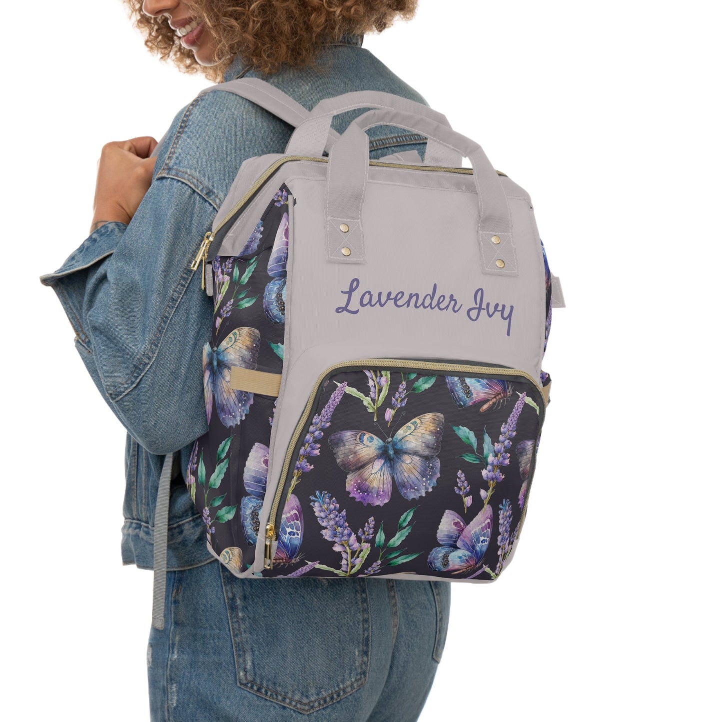 Personalized Lavender Butterfly Girls Multifunctional Diaper Backpack, Newborn Gift, Baby Shower Gift, Baby Diaper Bag Nappy Stroller Bag