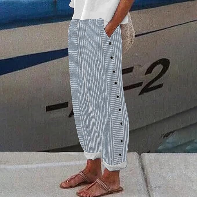 Striped Button-Accent Pants