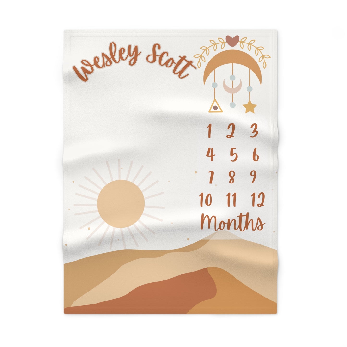 Wesley Scott Neutral Desert Soft Fleece Milestone Blanket, Monthly Growth Tracker, Personalized Baby Blanket, Baby Shower Gift, Baby Adventure