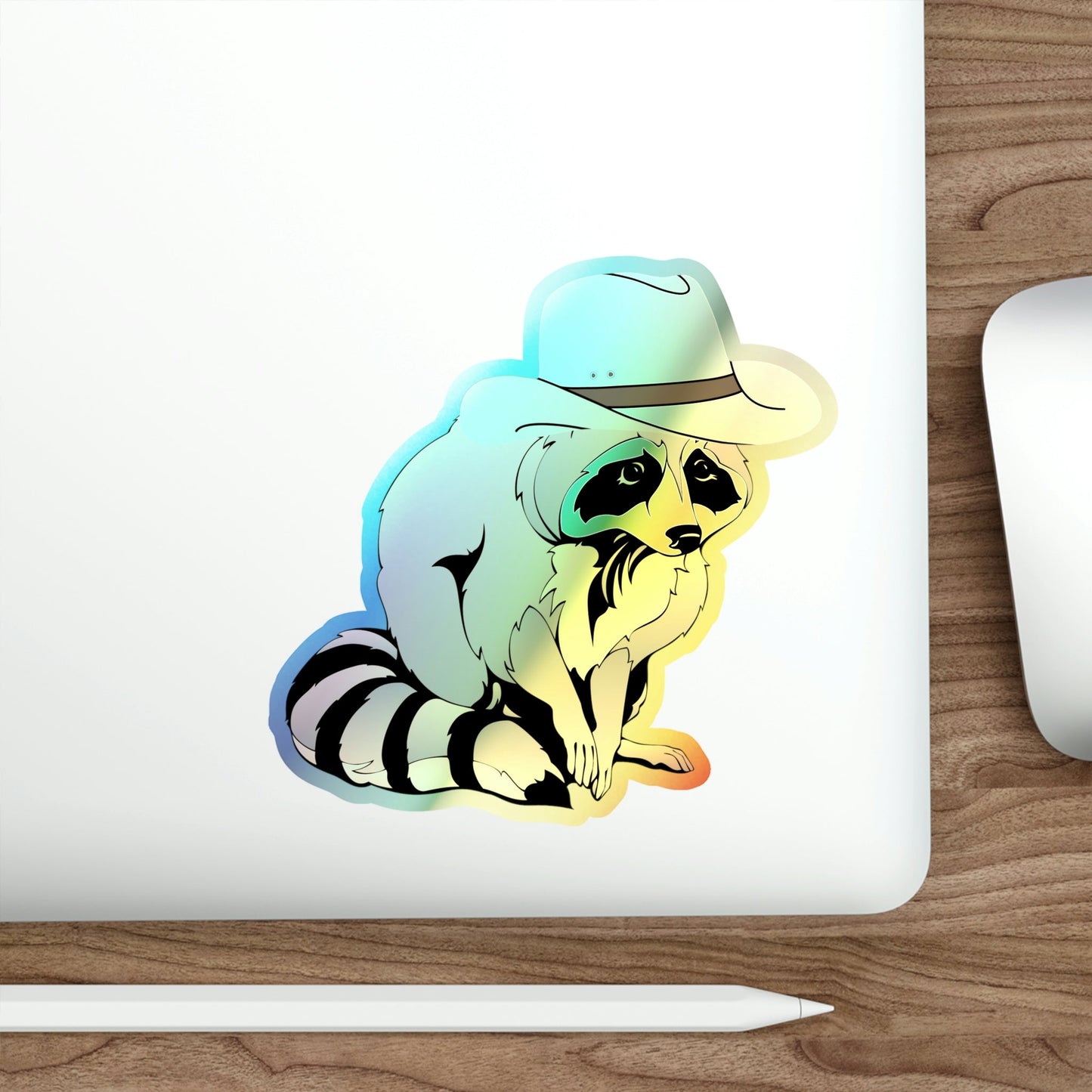 Cute Cowboy Raccoon Holographic Die-cut Stickers