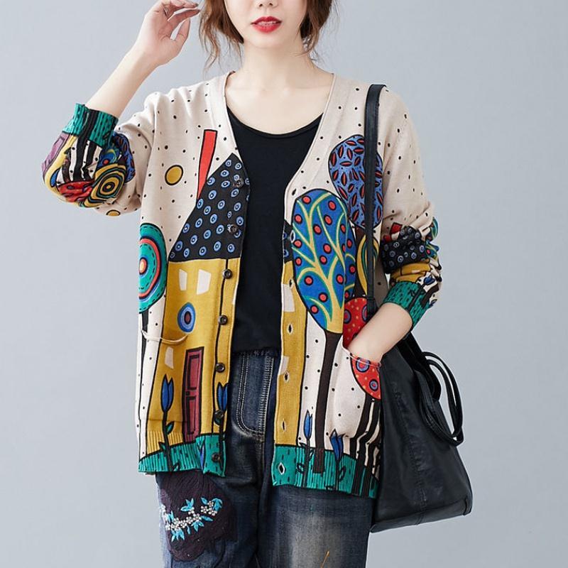 Retro Literary Plus Size Women's Wool Cardigan Coat