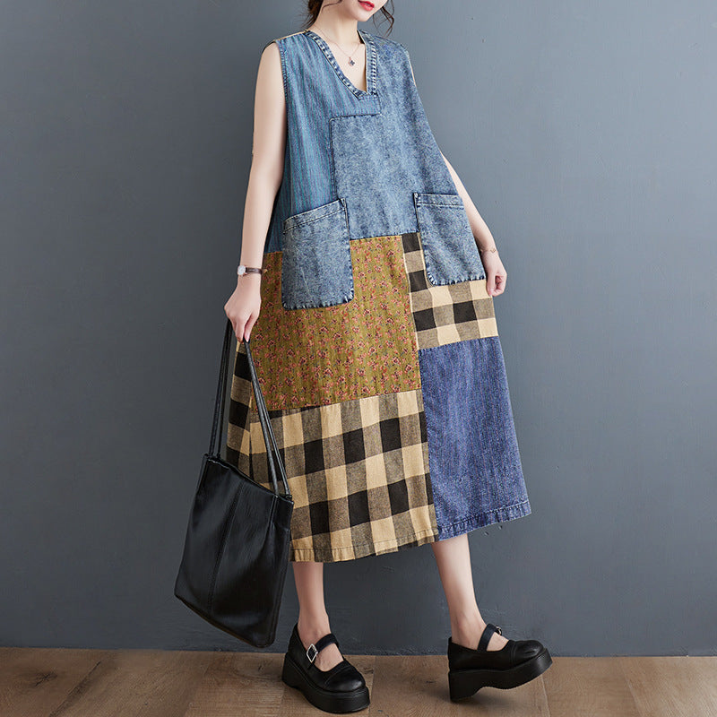 Women's Summer Loose Retro Art Denim Fashion Camisole Dress