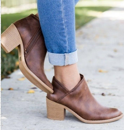 Retro Mid-Heel Short Boots