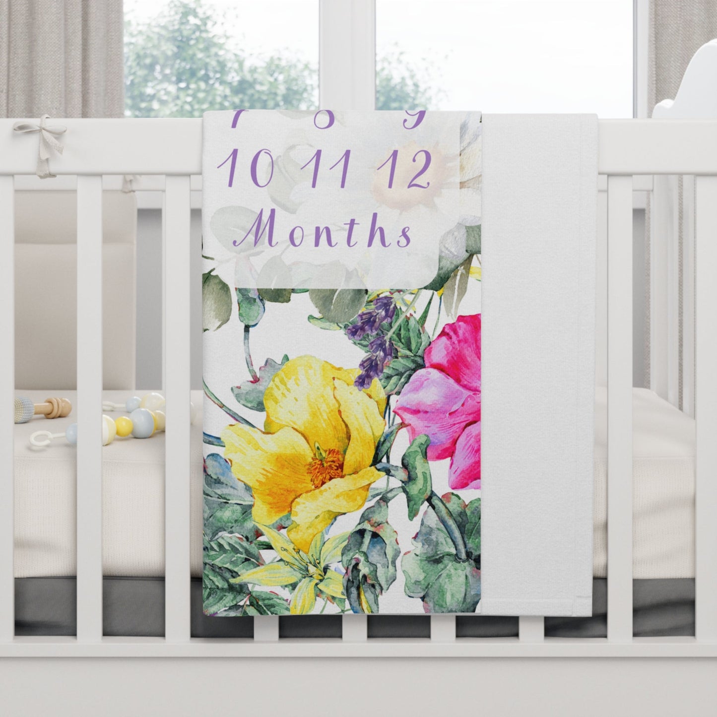 Wildflower Soft Fleece Milestone Blanket, Boys Monthly Growth Tracker, Personalized Baby Blanket, Baby Shower Gift, Newborn Baby Gift