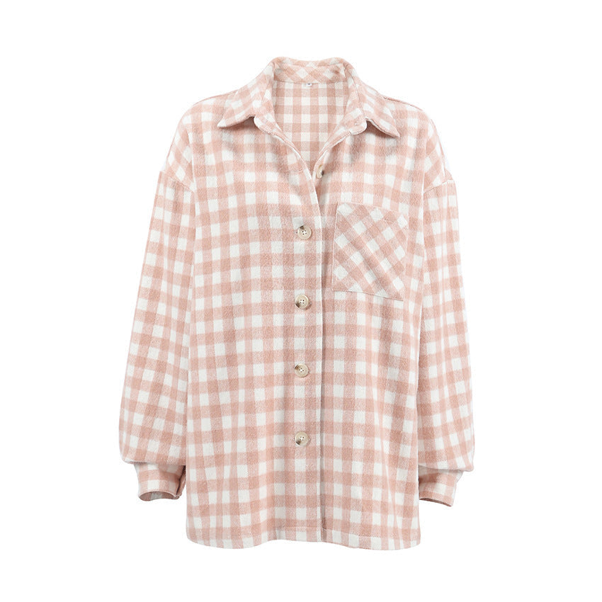 Fashion Simple Plaid Coat Niche Loose