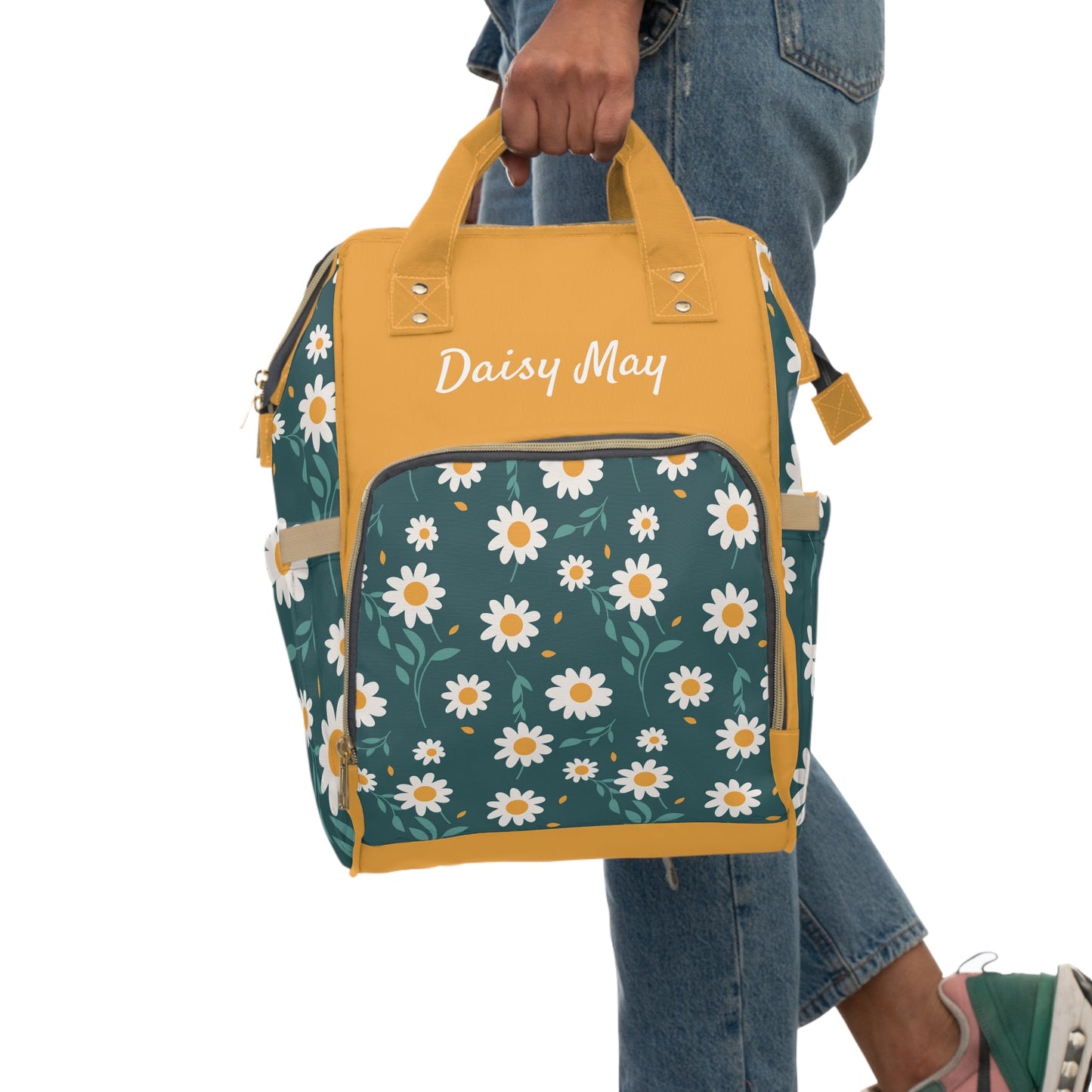 Personalized Cute Daisy Girls Multifunctional Diaper Backpack, Newborn Gift, Baby Shower Gift, Baby Diaper Bag Nappy Stroller Bag