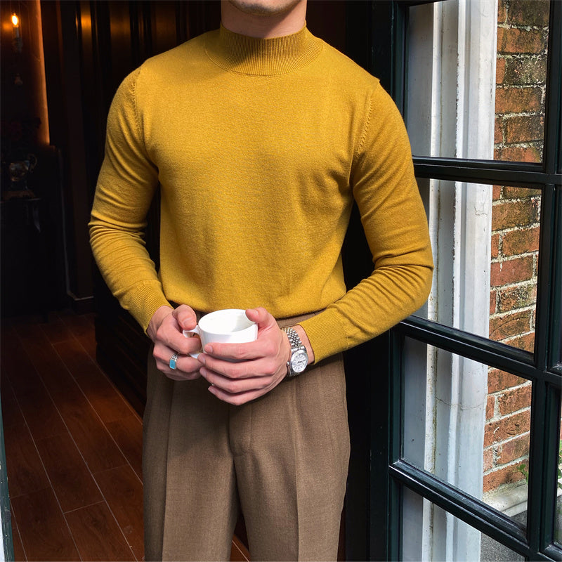 Men's Fleece Semi-Turtleneck Slim Knit Vintage