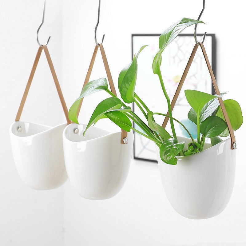 White Ceramic Flowerpot Hanging Household