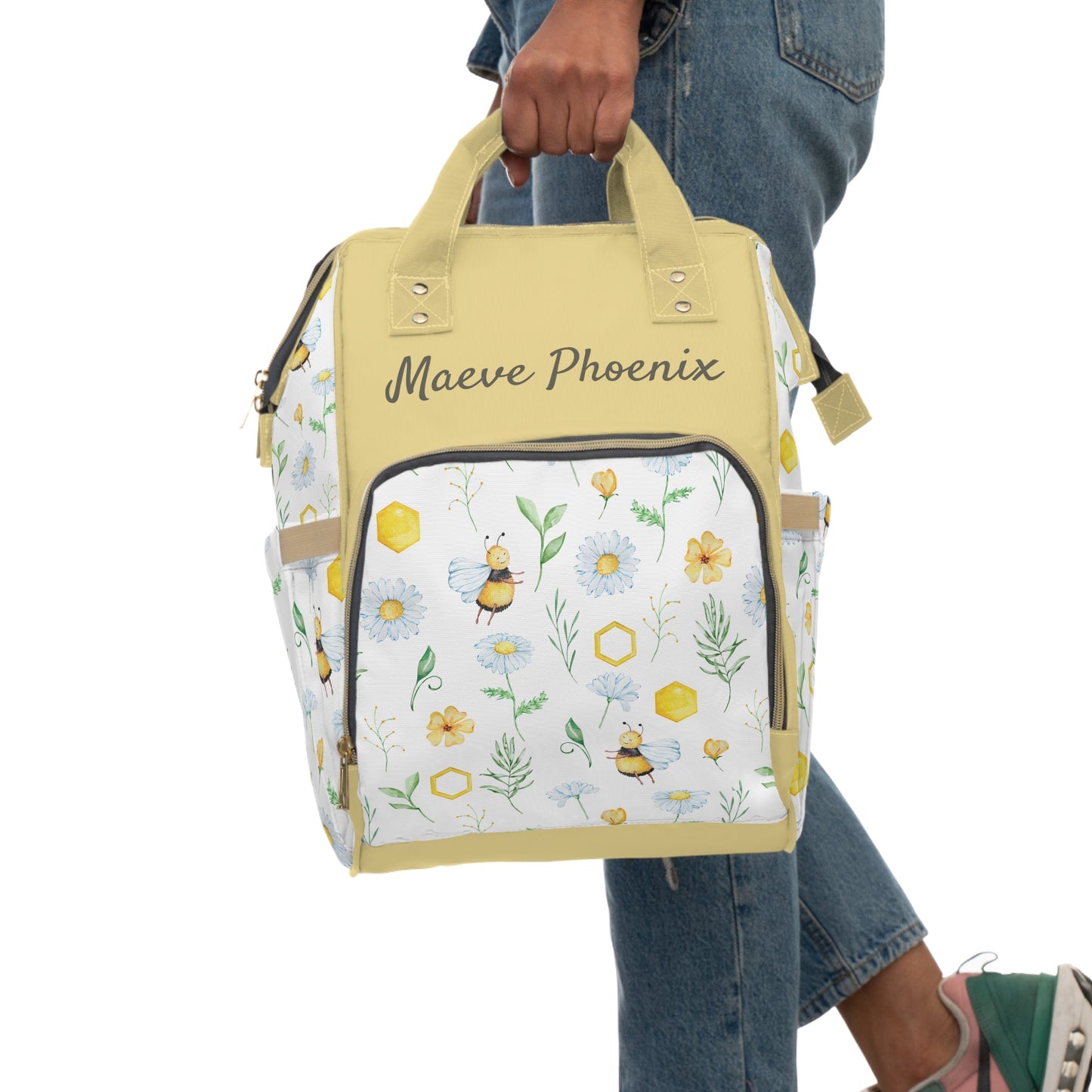 Personalized Honeybee Girls Multifunctional Diaper Backpack, Newborn Gift, Baby Shower Gift, Baby Diaper Bag Nappy Stroller Bag