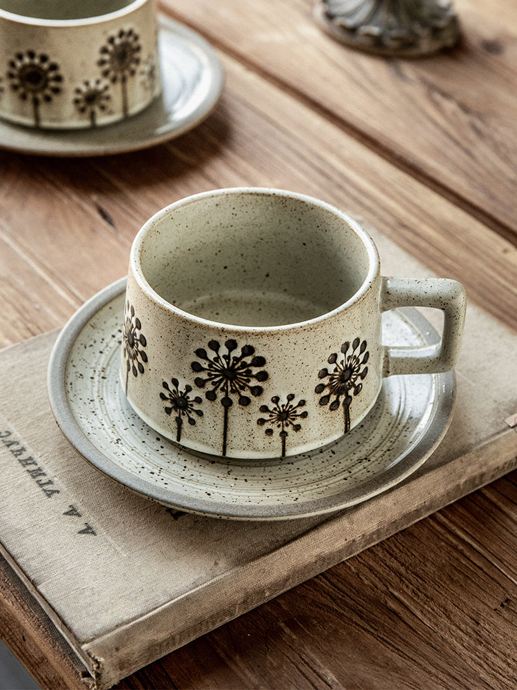 Coarse Pottery Coffee Mug And Plate Set