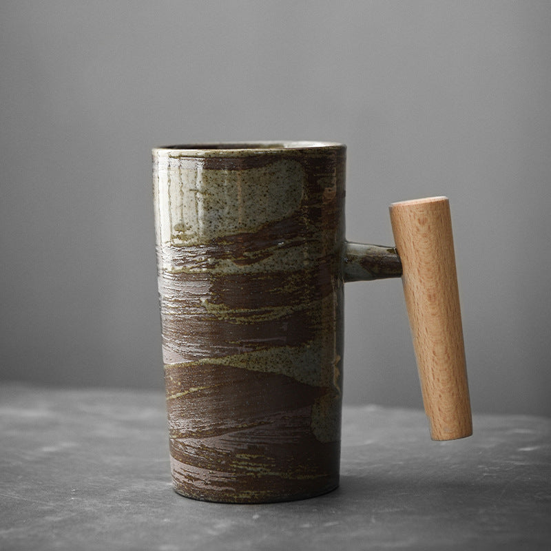 Vintage Minimalist Creative Ceramic Mug With Wooden Handle