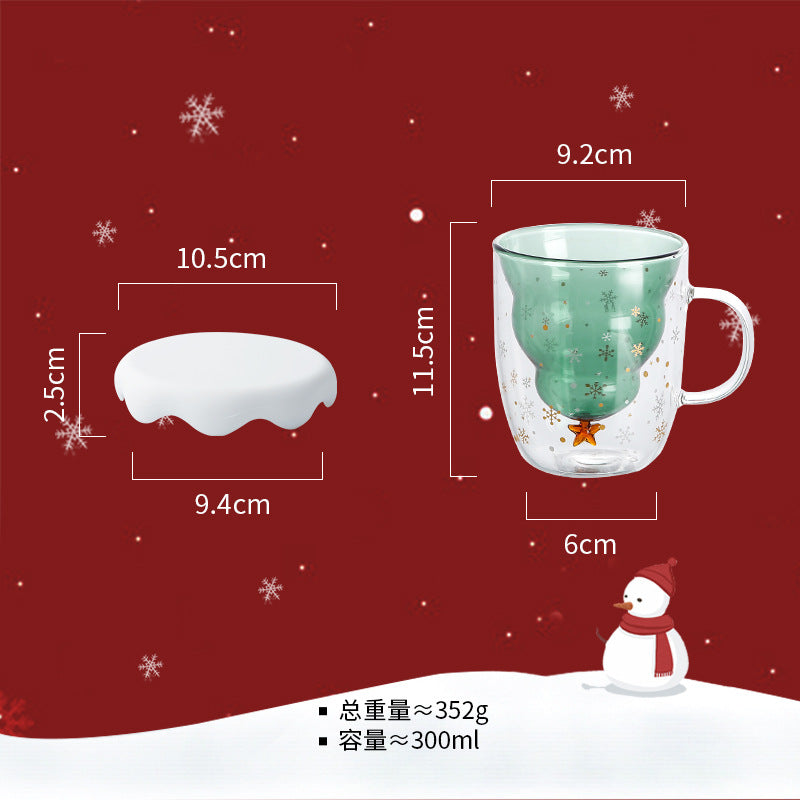 Double Heat Resistant Glass Coffee Cup Christmas Tree With Handle And Lid Milk