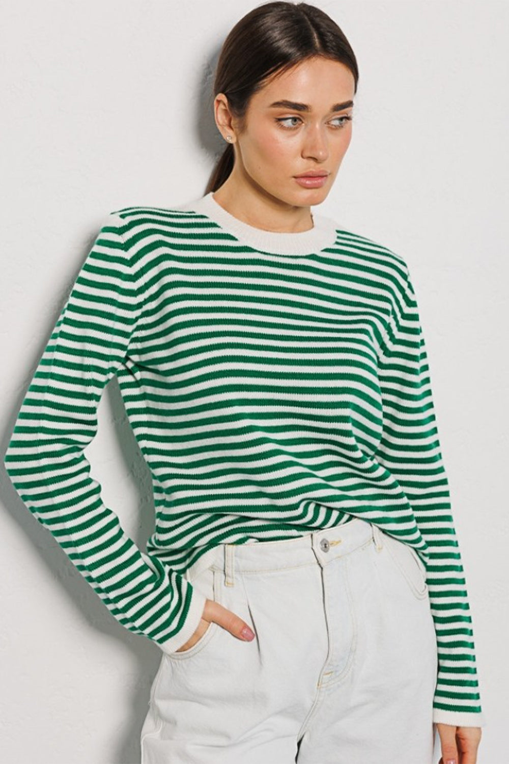 Striped Round Neck Long Sleeve Sweater