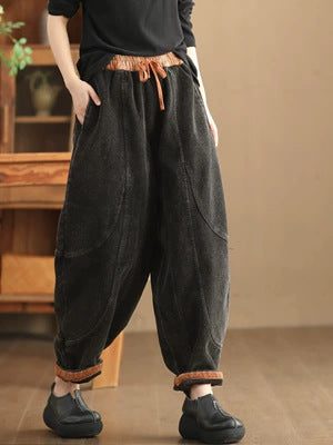 Loose Stitching And Brushed Warm Trousers For Women