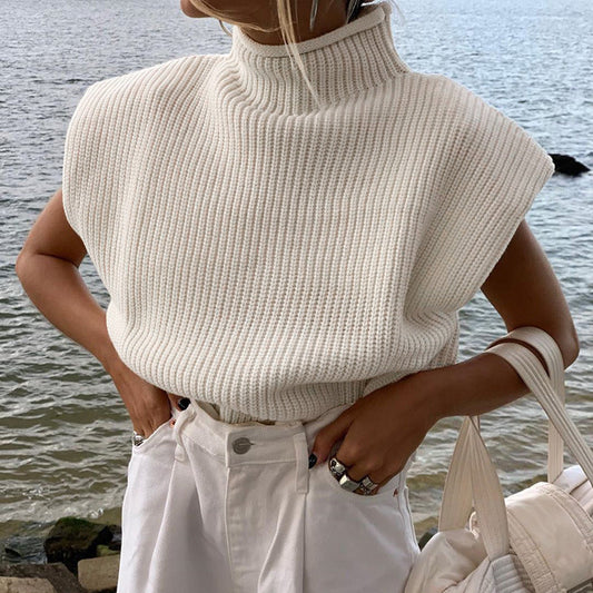 Solid Color Sexy Turtleneck Short-Sleeved Sweater Top