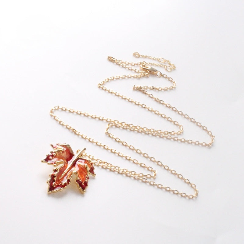 Exaggerated Maple Leaf Enamel Drip Glazed Long Necklace