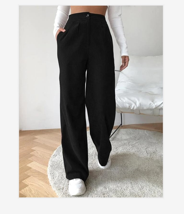 Women's Casual Beltless Corduroy Simple Wide-leg Pants