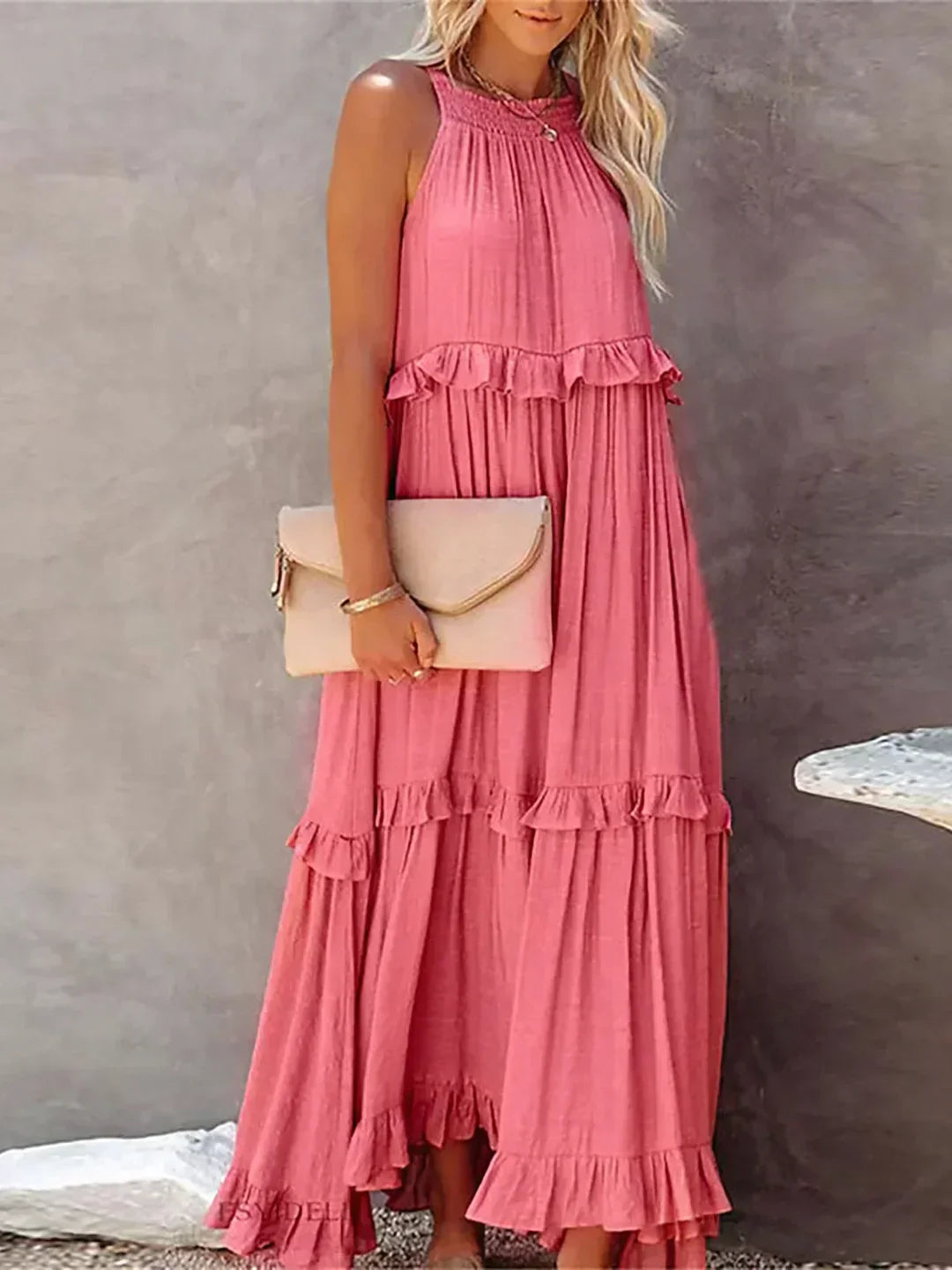 Halter Ruffle Maxi Dress