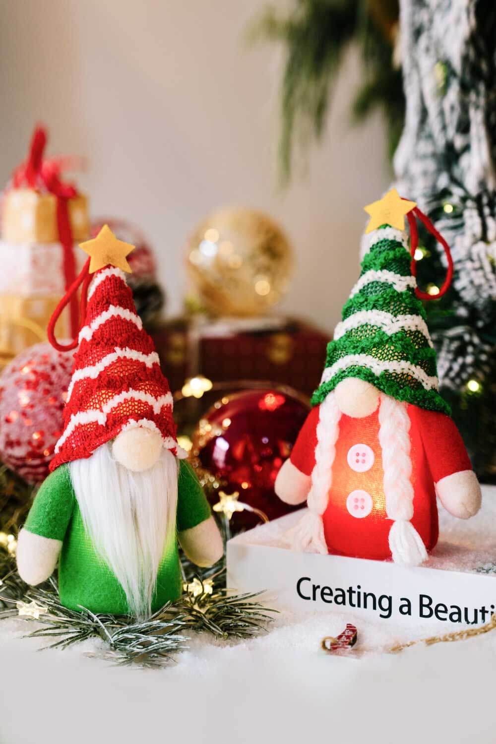 4-Pack Christmas Light-Up Faceless Gnome Hanging Widgets