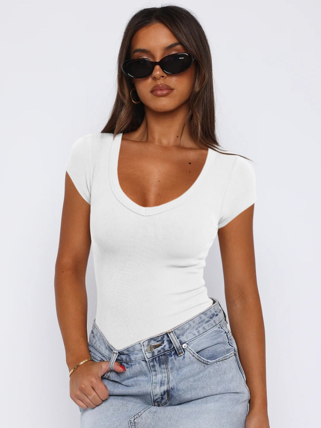 Scoop Neck Cap Sleeve T-Shirt