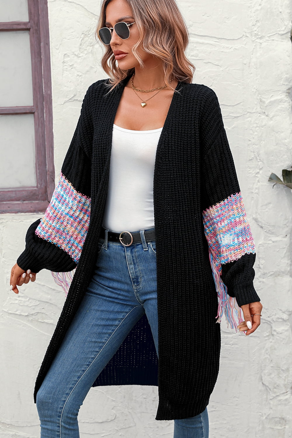 Fringe Sleeve Dropped Sholder Cardigan