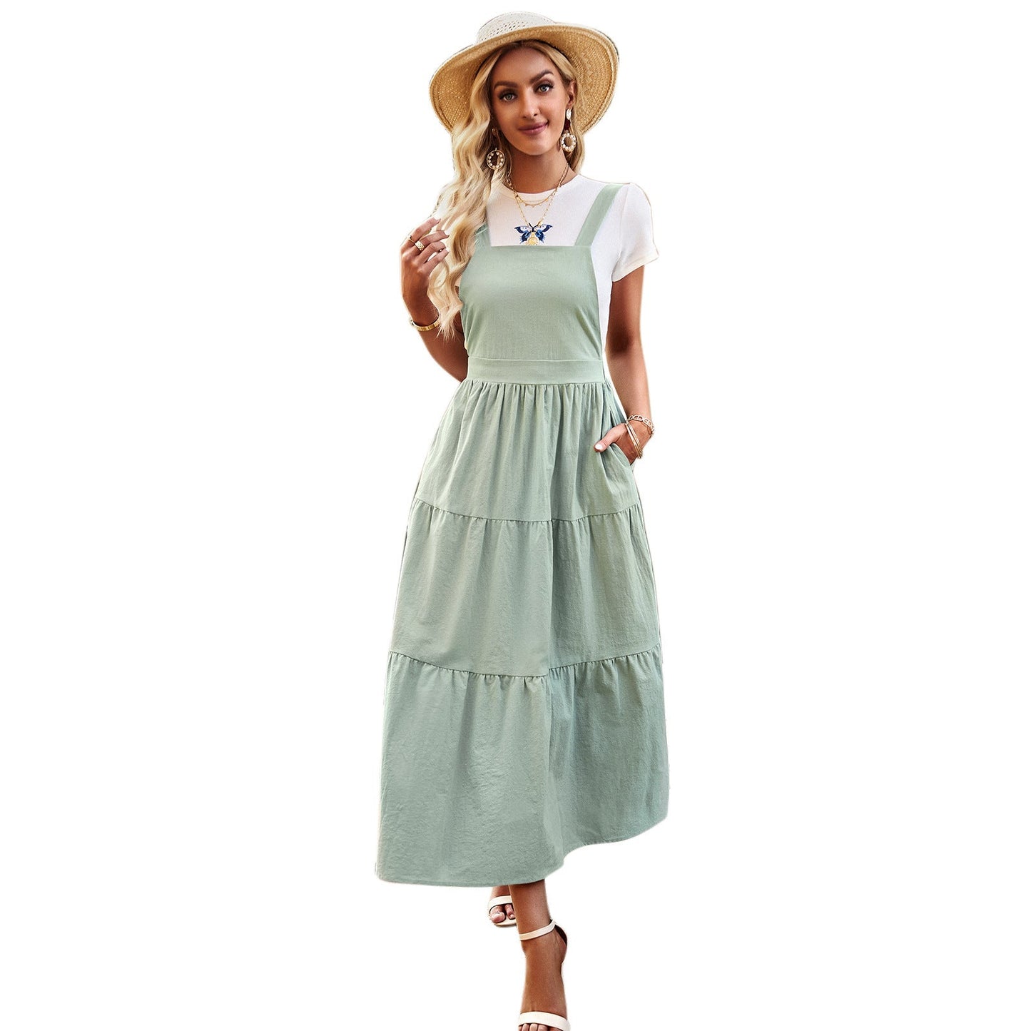 Temperament Leisure Solid Color Suspender Dress