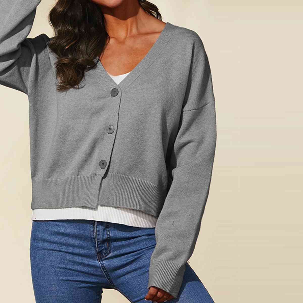 Dropped Shoulder Half Button Cardigan