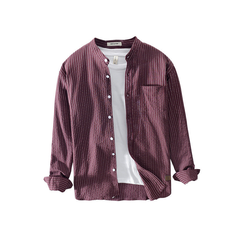 Men's Fashion Casual Striped Stand Collar Shirt