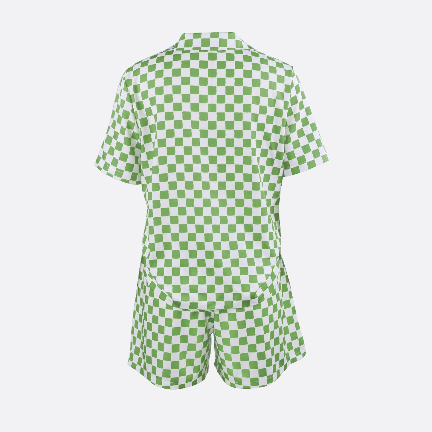 Green Checkered Shirt Shorts Vacation Casual Suit