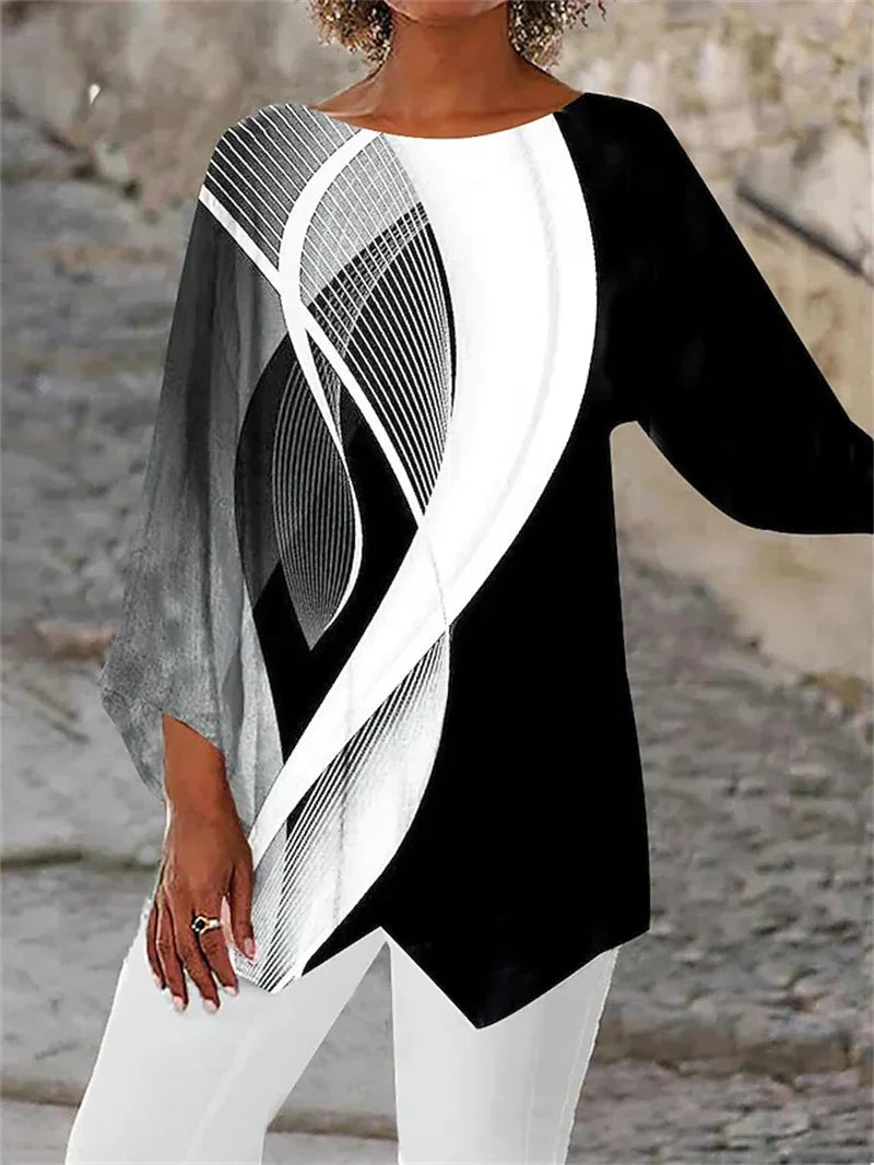 Round Neck and Long Sleeve Printed Shirt