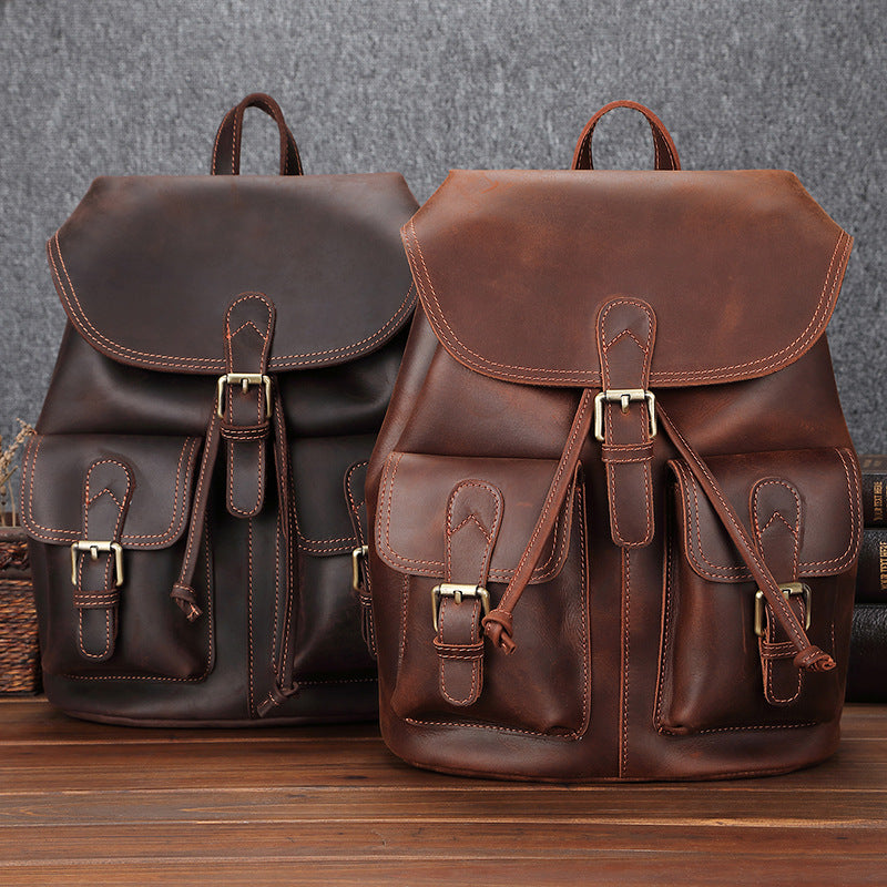 Men's Leather Retro Cowhide Fashion Backpack