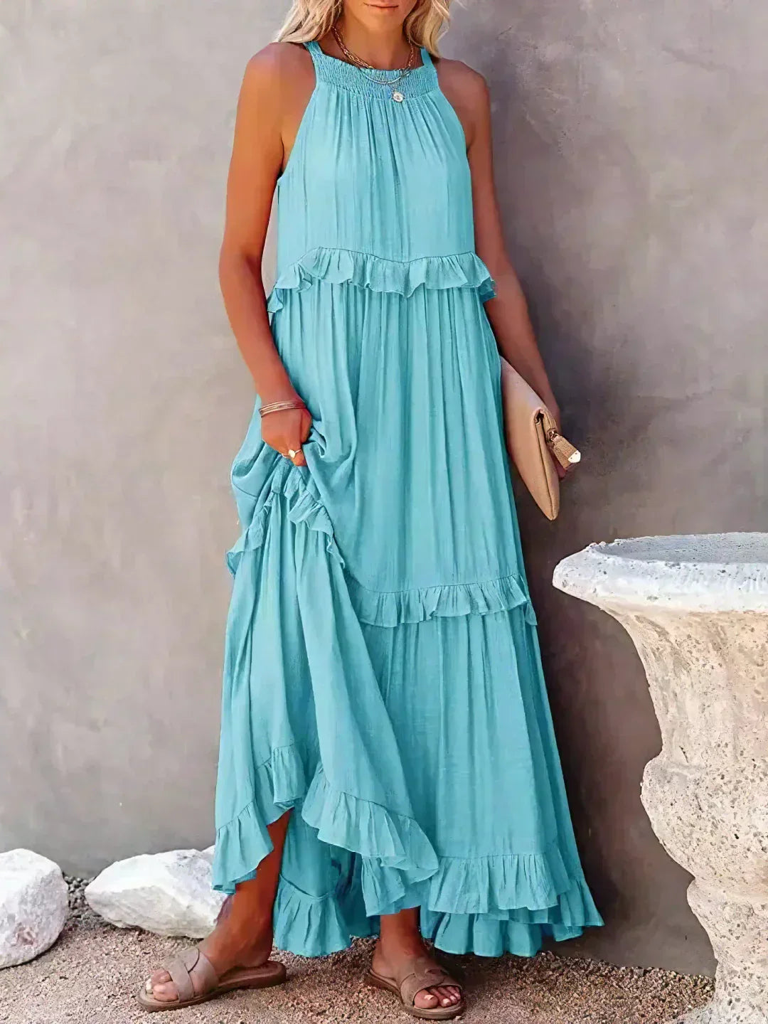 Halter Ruffle Maxi Dress