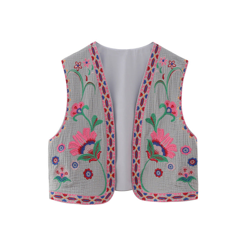 New Ladies Fashion Embroidered Cardigan Vest