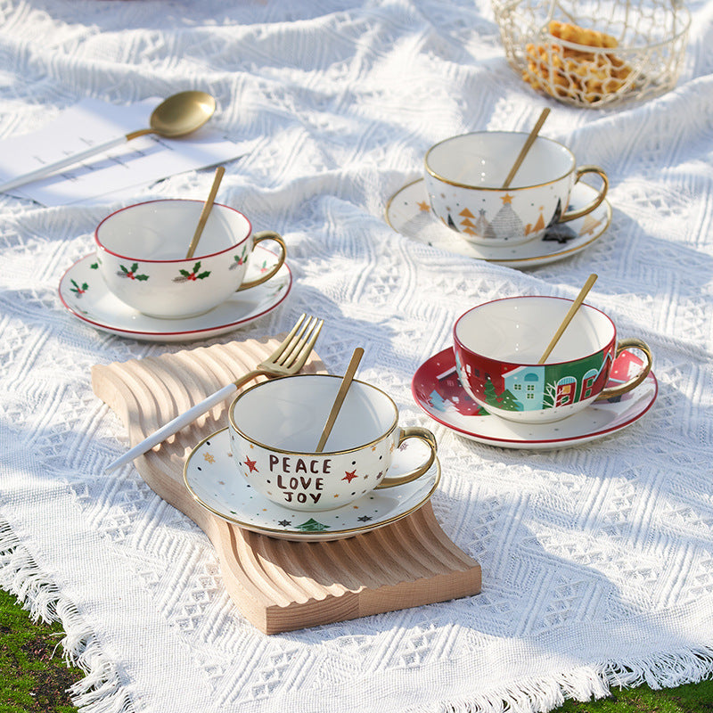 Ins Christmas Ceramic Tea Cup Dish Set