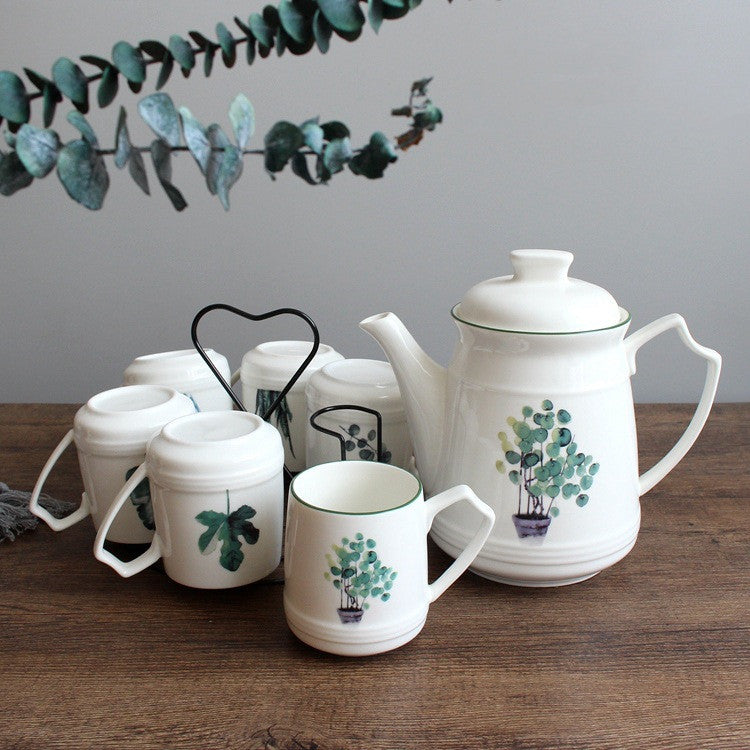 Nordic Green Plant Ceramic Kettle Set