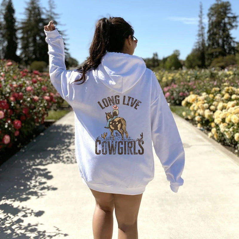 Women's Long Live Cowgirls Casual Back Printed Sweatshirt