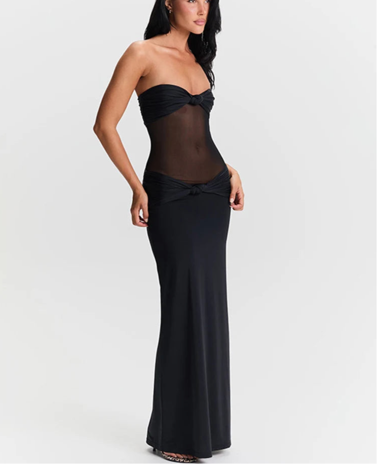 Knotted Mesh Strappy Midi Dress