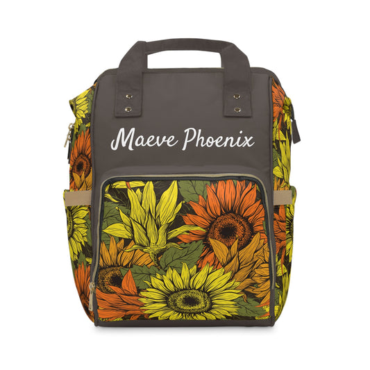 Personalized Bold Sunflower Girls Multifunctional Diaper Backpack, Newborn Gift, Baby Shower Gift, Baby Diaper Bag Nappy Stroller Bag